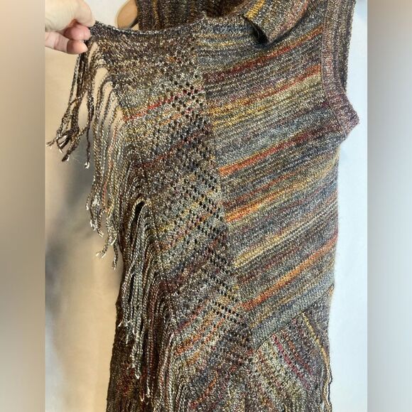 Est 1946 Brown Multicolor Knit Open Front Fringe Sweater Vest Women's Size Small - Picture 3 of 10